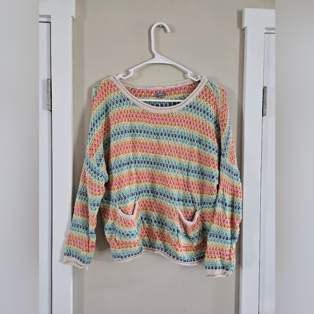 Aerie Rainbow Knit Women's Sweater  Medium Boho Festive Long Crop Top